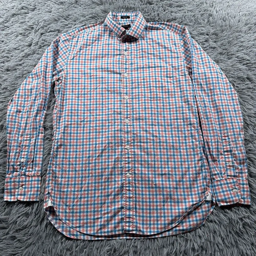 J Crew Shirt Medium Red Blue Button Up Ludlow Gingham Check Preppy Office Mens